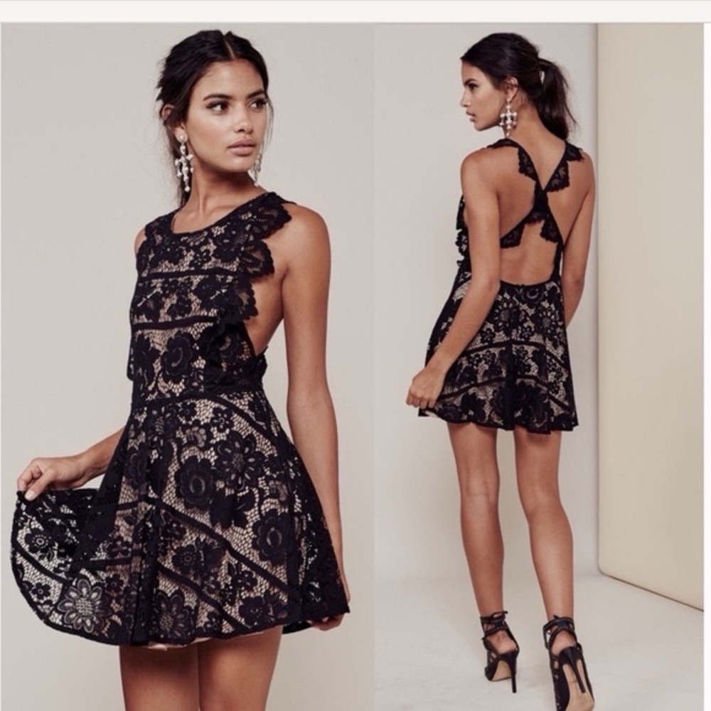 For Love And Lemons Black Lace Backless Dress
